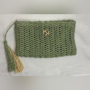 Kiko Milano Sage Green Woven Cosmetic Bag with Tassel
